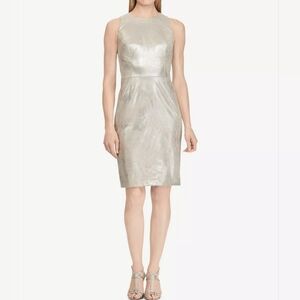 Lauren by Ralph Lauren straight dress‎ size 4 metallic champagne color lined